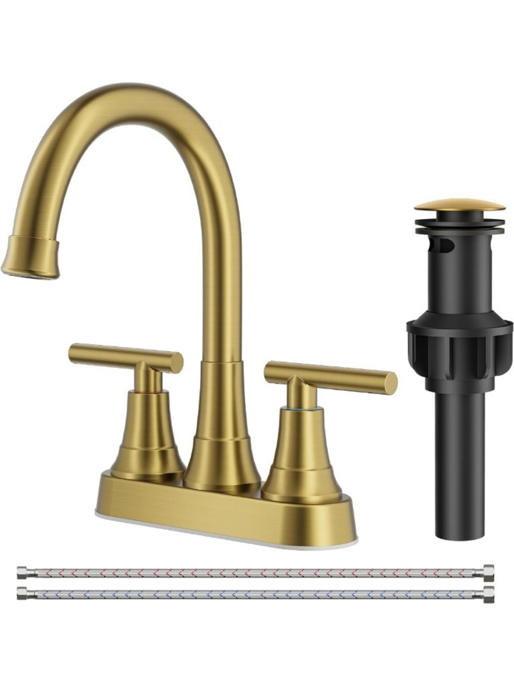 Brushed Gold Centerset Bathroom Faucet, 4-Inch Vanity Sink Fixture, Modern